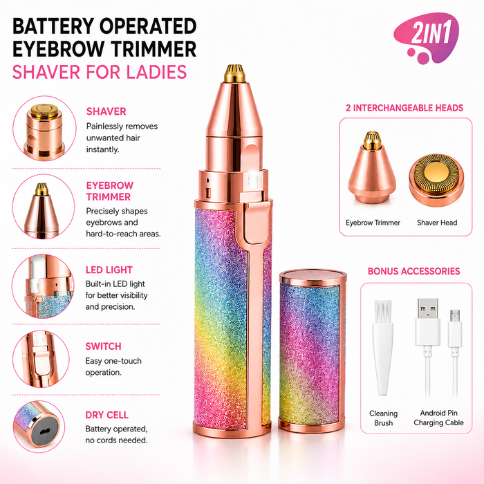 2 in 1 USB Rechargeable Eyebrow Trimmer, Facial Hair Remover for Women