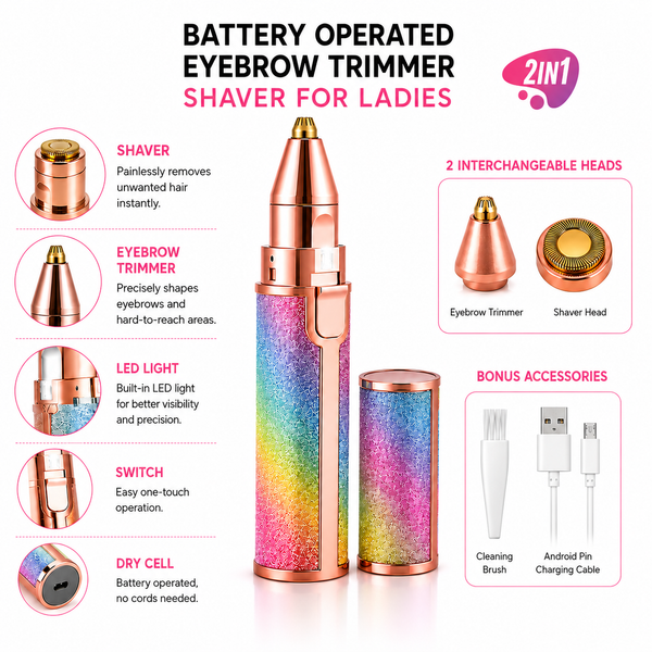 2 in 1 USB Rechargeable Eyebrow Trimmer, Facial Hair Remover for Women
